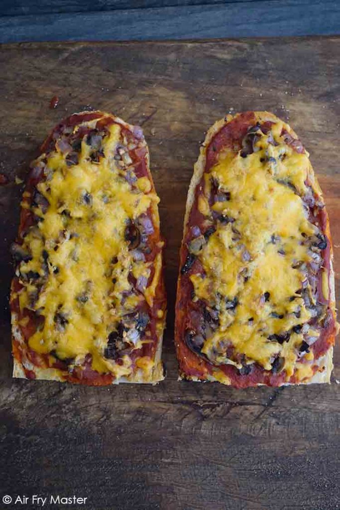 And overhead view of these Air Fryer French Bread Pizzas.