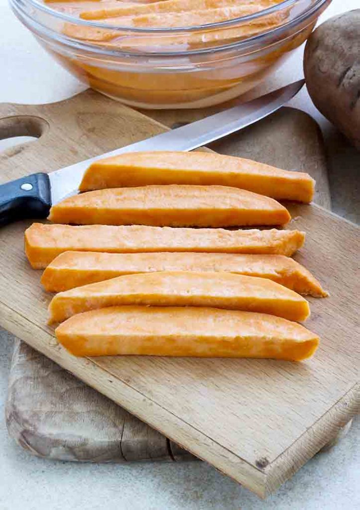 Raw, sliced sweet potatoes