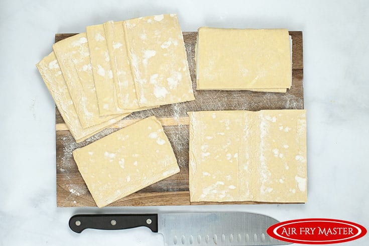 The pastry dough, cut to size.